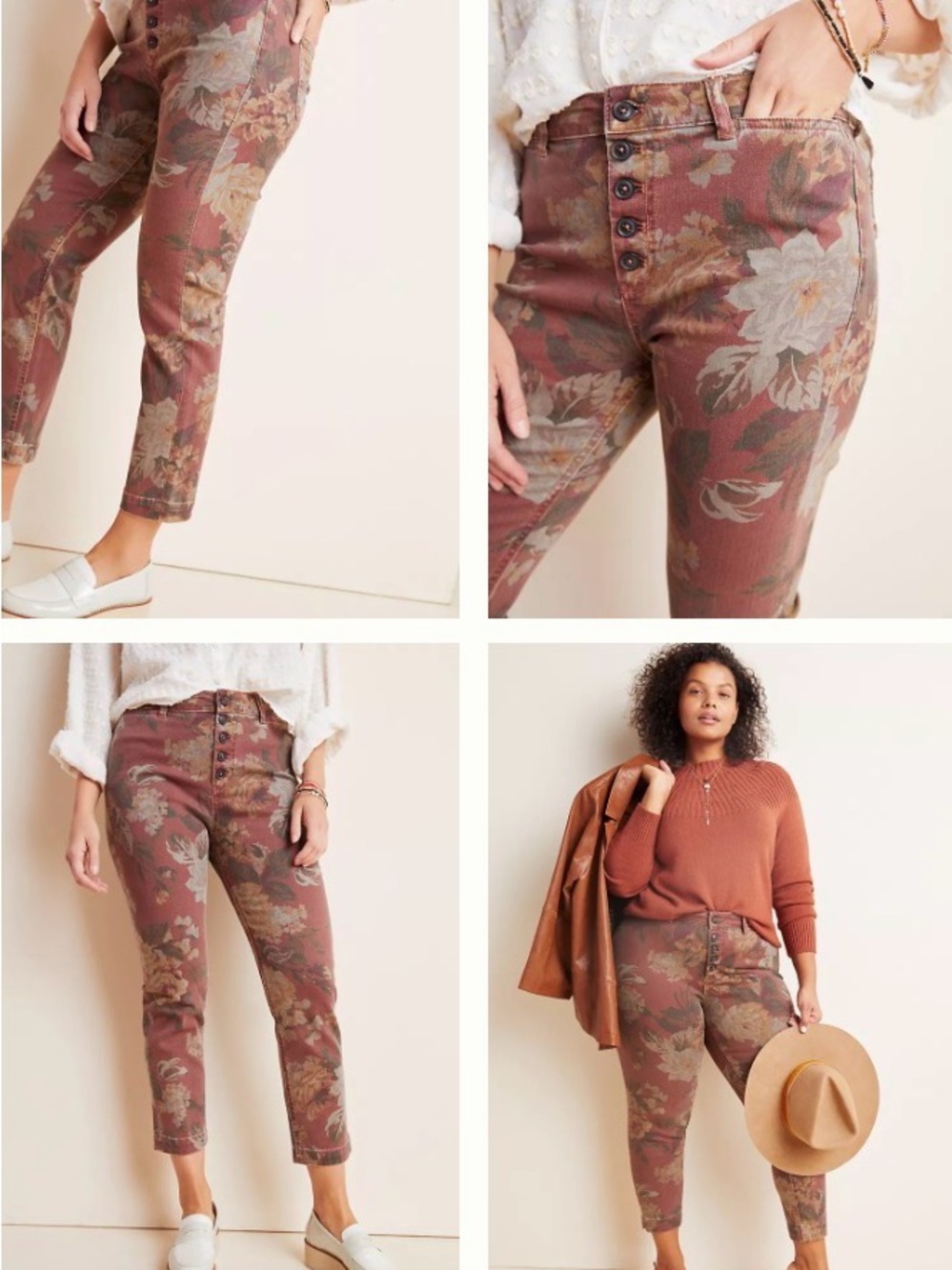 Pilcro for Anthropologie High rise slim ankle button fly floral jeans size 30